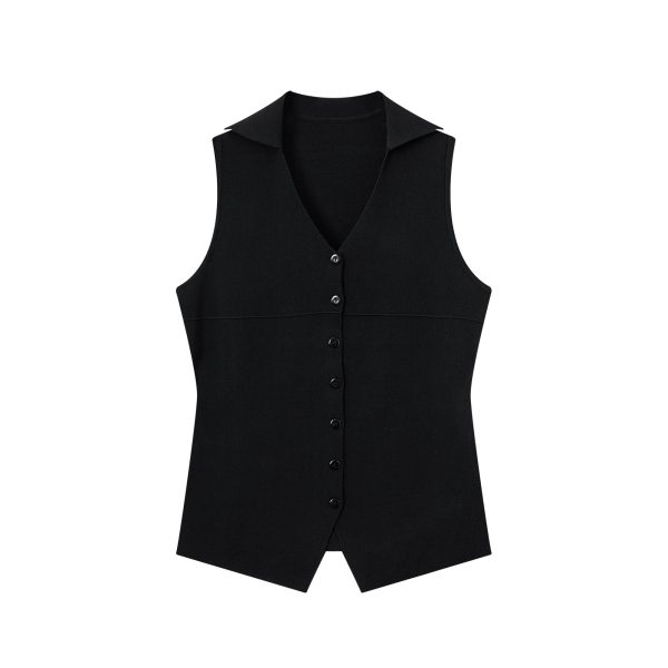 Red Knitted Vest Top for Women - 2025 Summer Polo Collar Sleeveless T-Shirt Blouse, Trendy Korean Style Fashion