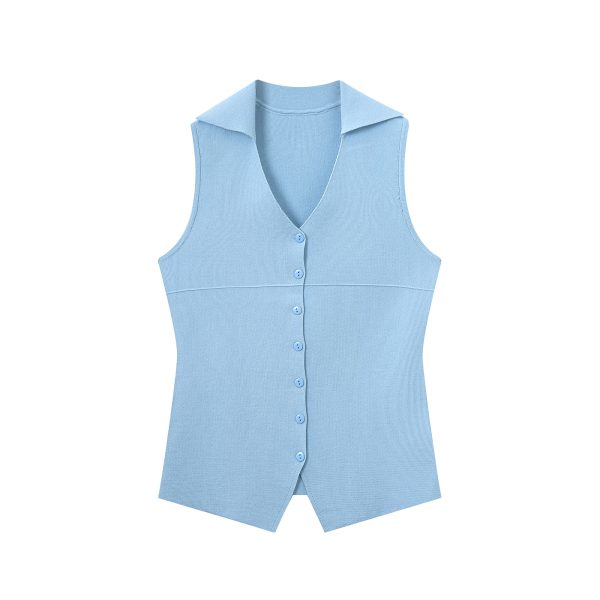 Red Knitted Vest Top for Women - 2025 Summer Polo Collar Sleeveless T-Shirt Blouse, Trendy Korean Style Fashion