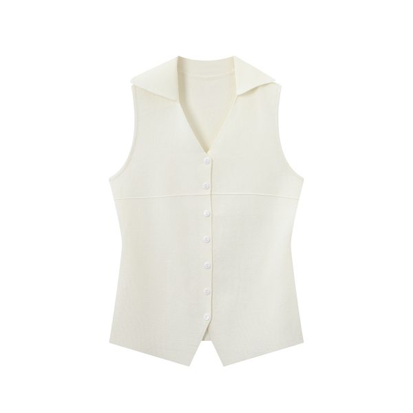 Red Knitted Vest Top for Women - 2025 Summer Polo Collar Sleeveless T-Shirt Blouse, Trendy Korean Style Fashion
