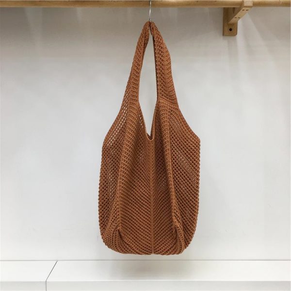 Red Large Hollow Woven Shoulder Bag - Casual Lazy Style, Handmade Korean Version 2025
