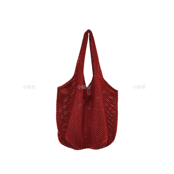 Red Large Hollow Woven Shoulder Bag - Casual Lazy Style, Handmade Korean Version 2025