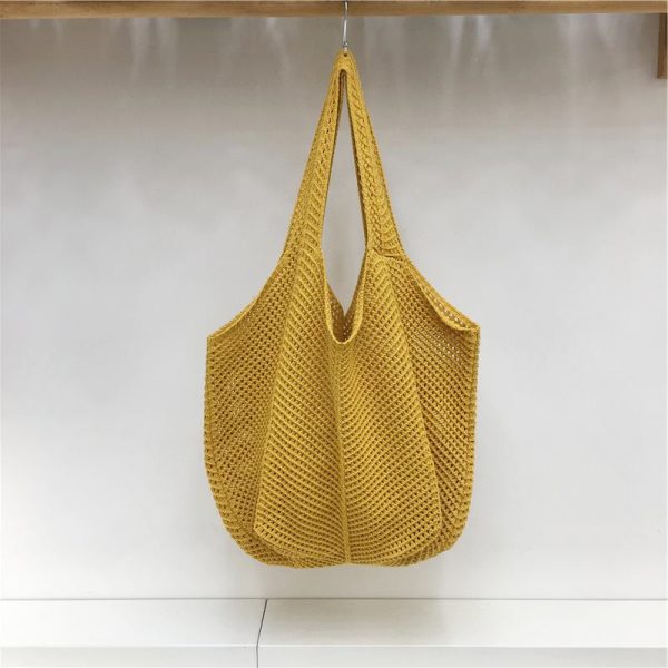 Red Large Hollow Woven Shoulder Bag - Casual Lazy Style, Handmade Korean Version 2025