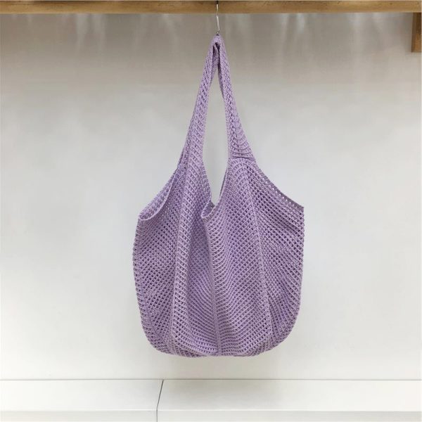 Red Large Hollow Woven Shoulder Bag - Casual Lazy Style, Handmade Korean Version 2025