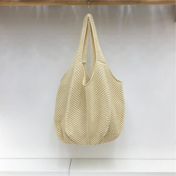 Red Large Hollow Woven Shoulder Bag - Casual Lazy Style, Handmade Korean Version 2025
