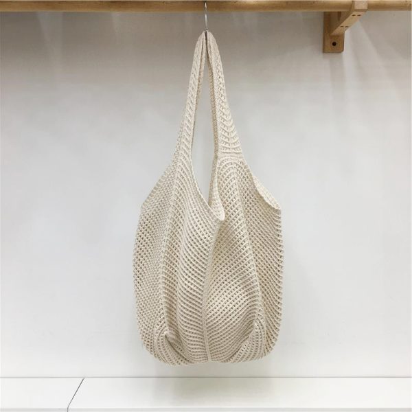 Red Large Hollow Woven Shoulder Bag - Casual Lazy Style, Handmade Korean Version 2025