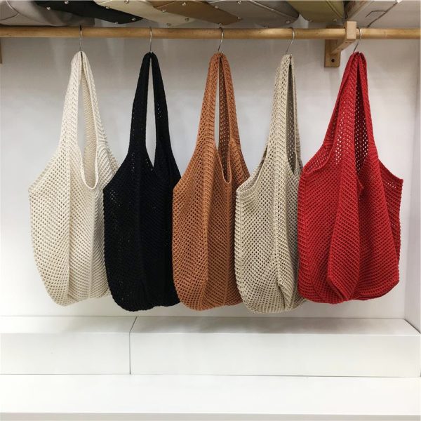 Red Large Hollow Woven Shoulder Bag - Casual Lazy Style, Handmade Korean Version 2025