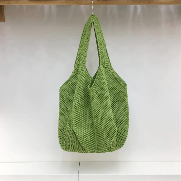 Red Large Hollow Woven Shoulder Bag - Casual Lazy Style, Handmade Korean Version 2025