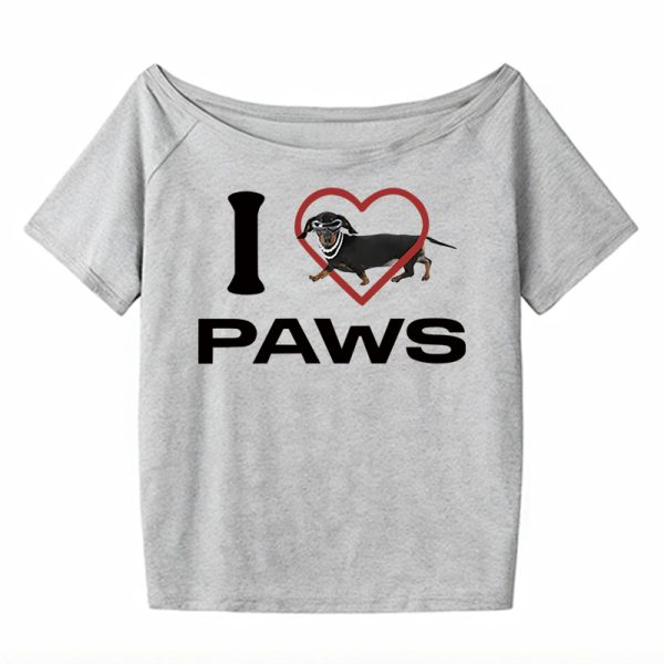 Red Off-Shoulder Short Sleeve Women's Summer T-Shirt with Sausage Dog Print - Casual Loose Fit Sexy American Style Top