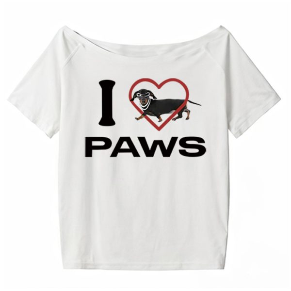 Red Off-Shoulder Short Sleeve Women's Summer T-Shirt with Sausage Dog Print - Casual Loose Fit Sexy American Style Top