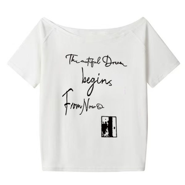 Red One-Shoulder Short Sleeve Women's Summer Letter Print Casual T-Shirt - Stylish Slanted Shoulder Top for Hot Girl Vibes