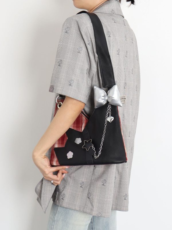 Red Plaid Crossbody Bag - Y2K Cat Underarm Bag for Spring/Summer Fashion