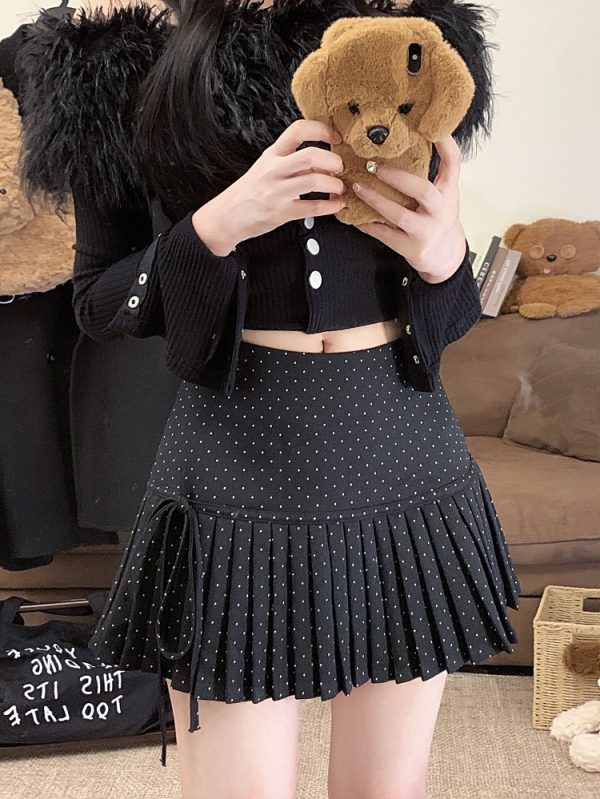 Red Polka Dot Pleated High-Waisted A-Line Skirt for Women - Spring Summer Fashion for Petite Figures