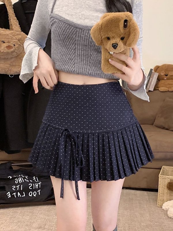 Red Polka Dot Pleated High-Waisted A-Line Skirt for Women - Spring Summer Fashion for Petite Figures