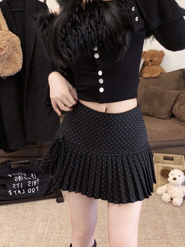 Red Polka Dot Pleated High-Waisted A-Line Skirt for Women - Spring Summer Fashion for Petite Figures
