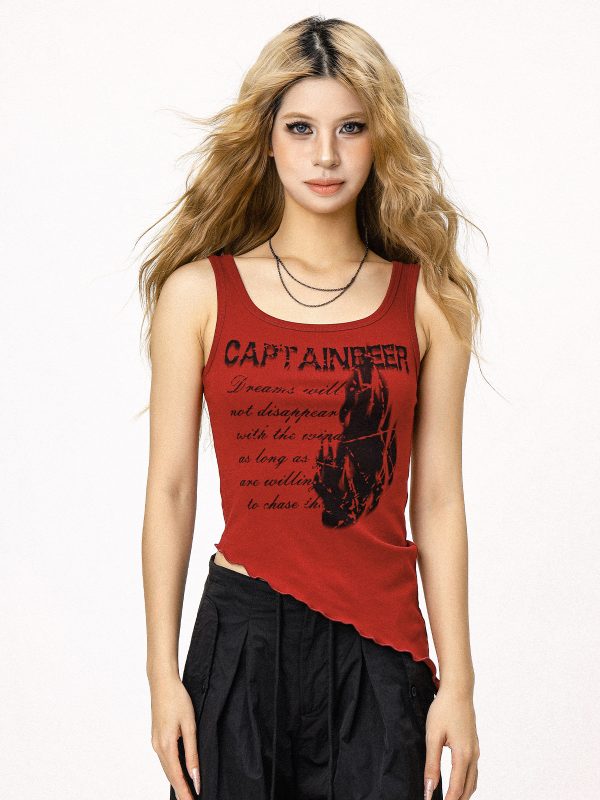 Red Ruffled Tank Top for Women - American Retro Spicy Girl Summer Camisole, Y2K Style Inner Wear