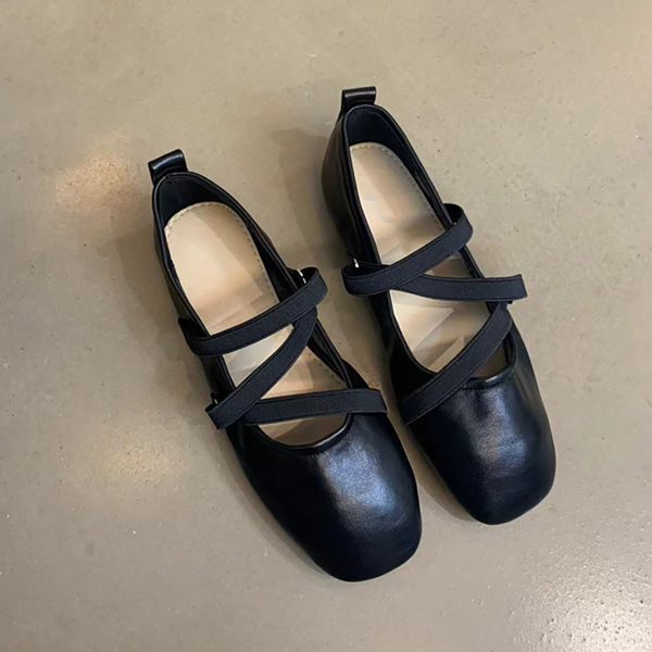 Red Sheepskin Mary Jane Flat Shoes for Women - French Cross Strap Shallow Mouth Evening Ballet Style