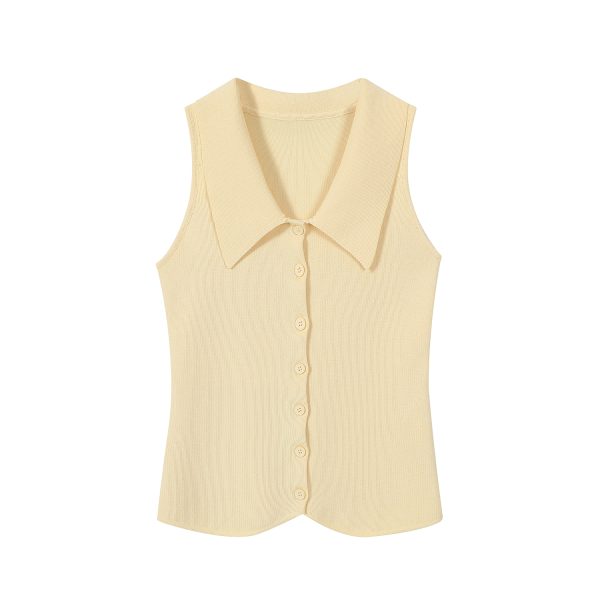 Red Sleeveless Polo Collar Knitted Vest Top for Women - Summer 2025 Fashion, Trendy Casual Style