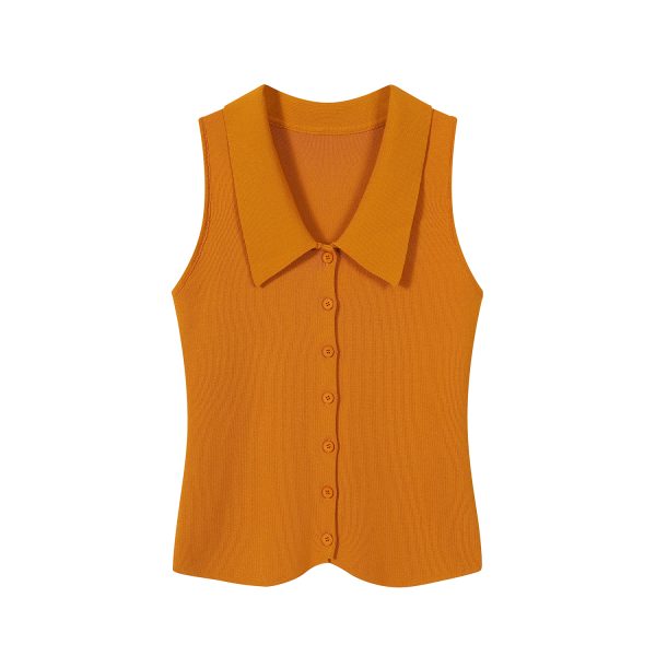 Red Sleeveless Polo Collar Knitted Vest Top for Women - Summer 2025 Fashion, Trendy Casual Style