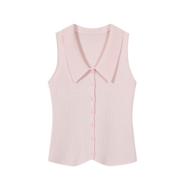 Red Sleeveless Polo Collar Knitted Vest Top for Women - Summer 2025 Fashion, Trendy Casual Style