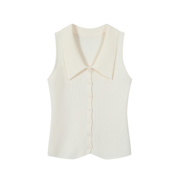 Red Sleeveless Polo Collar Knitted Vest Top for Women - Summer 2025 Fashion, Trendy Casual Style