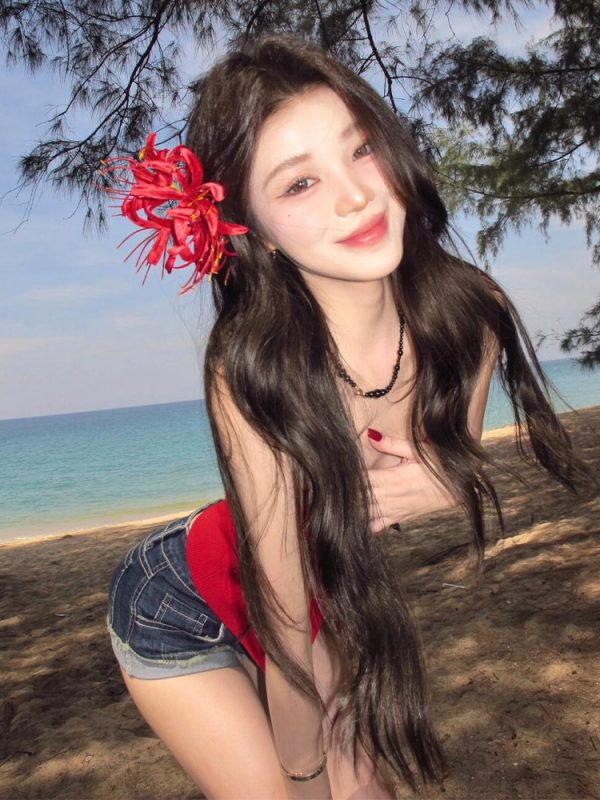 Red Strapless Top for Women - French Style Bow Hollow Design, Slim Fit, Trendy Spring Fashion