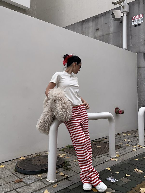 Red Striped Pants - Christmas Series, Festive Holiday Style, Cozy Winter Fashion, Trendy 90s Inspired Look