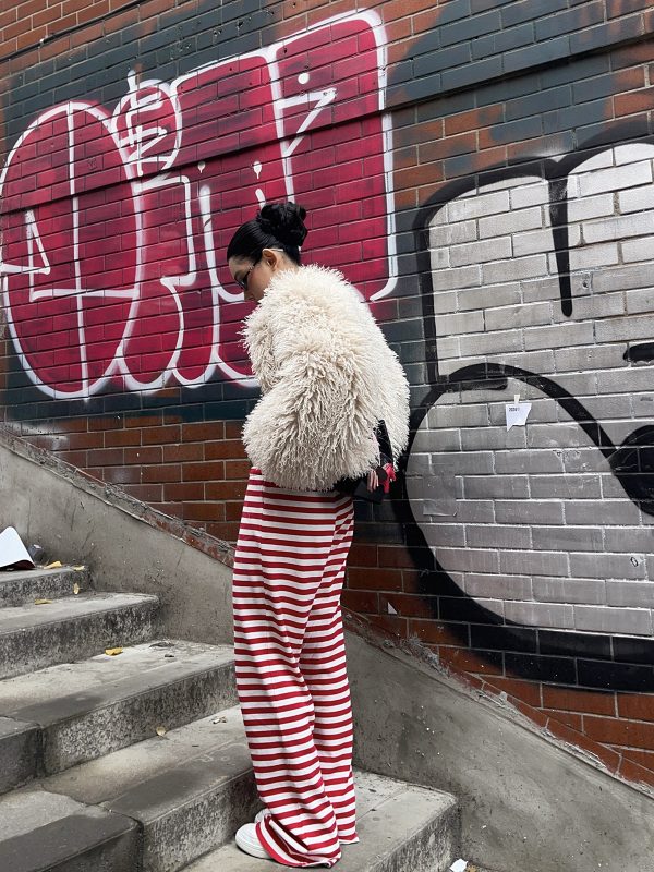 Red Striped Pants - Christmas Series, Festive Holiday Style, Cozy Winter Fashion, Trendy 90s Inspired Look