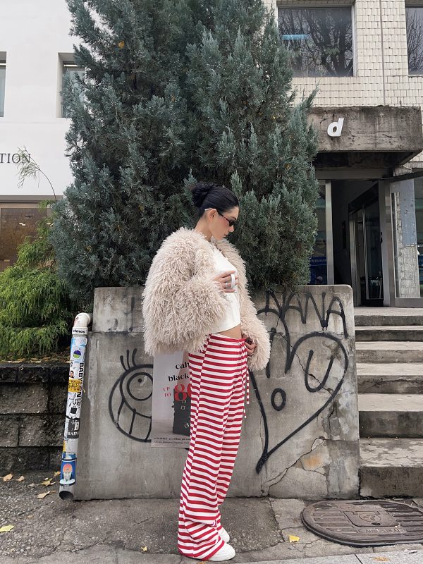 Red Striped Pants - Christmas Series, Festive Holiday Style, Cozy Winter Fashion, Trendy 90s Inspired Look
