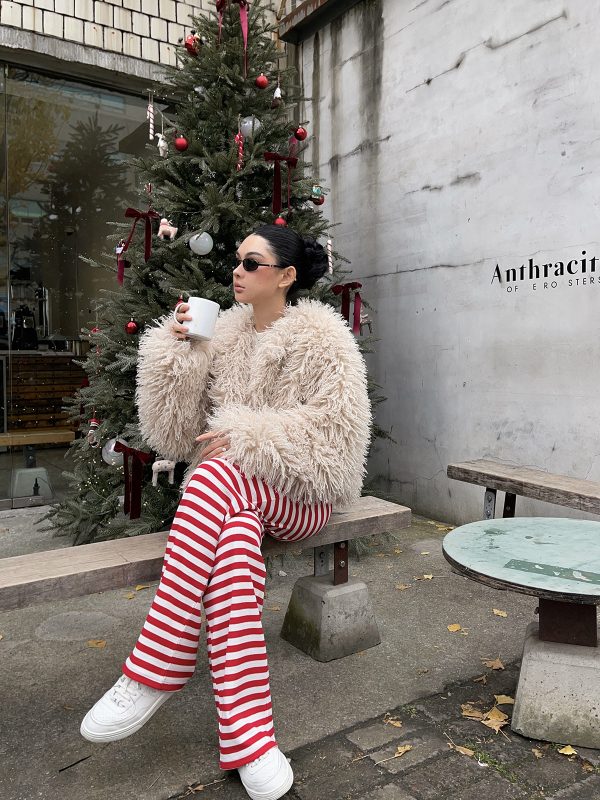 Red Striped Pants - Christmas Series, Festive Holiday Style, Cozy Winter Fashion, Trendy 90s Inspired Look