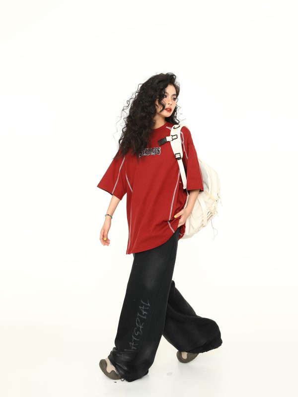 Retro American A-Z Letter Short Sleeve T-Shirt for Men and Women, Loose Fit Reverse Cut Tee, Vintage Style Fashion