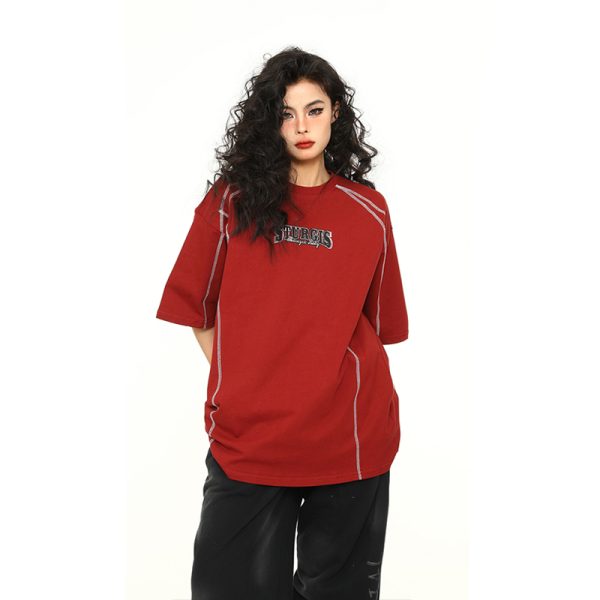 Retro American A-Z Letter Short Sleeve T-Shirt for Men and Women, Loose Fit Reverse Cut Tee, Vintage Style Fashion