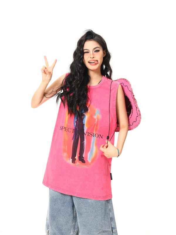 Retro American Sleeveless Vest for Summer - Trendy Street Style Shoulder Top in Wild A-Zi Design