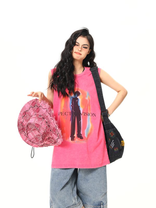 Retro American Sleeveless Vest for Summer - Trendy Street Style Shoulder Top in Wild A-Zi Design