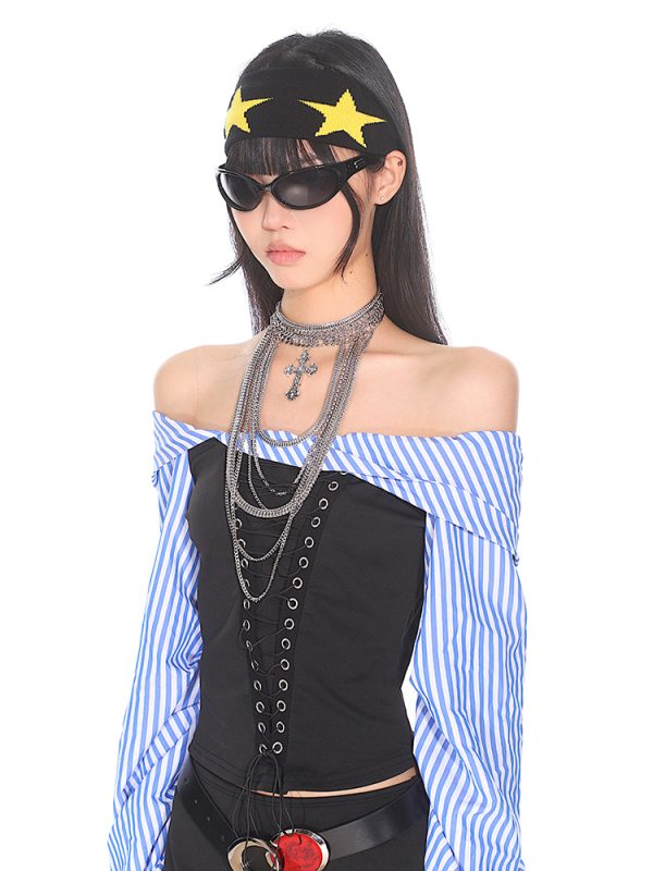 Retro American Style Color Block Fitness Headband for Men and Women - Five-Pointed Star Design, Y2K Sports Accessories