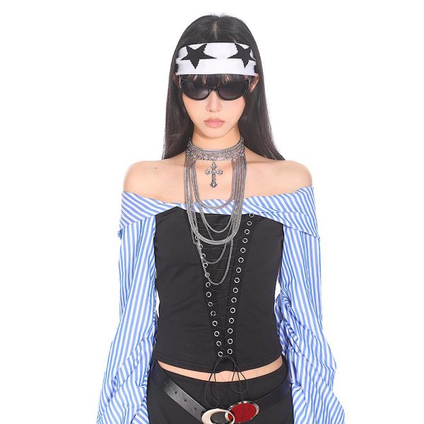Retro American Style Color Block Fitness Headband for Men and Women - Five-Pointed Star Design, Y2K Sports Accessories