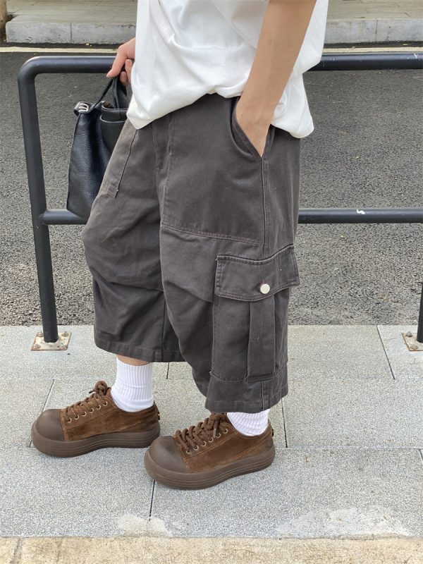 Retro American-Style Loose Wide-Leg Cargo Pants with Large Pockets for Men and Women - Summer Casual Functional Shorts