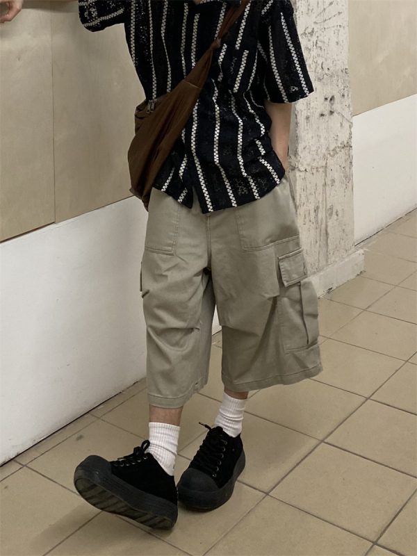 Retro American-Style Loose Wide-Leg Cargo Pants with Large Pockets for Men and Women - Summer Casual Functional Shorts