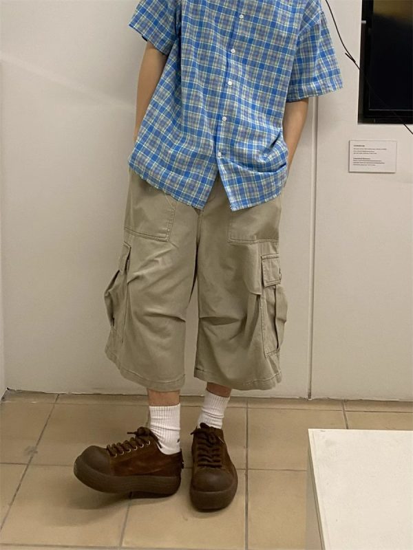 Retro American-Style Loose Wide-Leg Cargo Pants with Large Pockets for Men and Women - Summer Casual Functional Shorts
