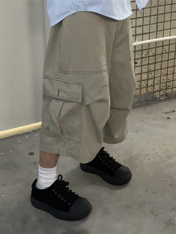 Retro American-Style Loose Wide-Leg Cargo Pants with Large Pockets for Men and Women - Summer Casual Functional Shorts