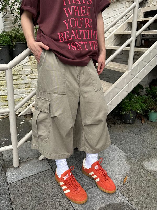 Retro American-Style Loose Wide-Leg Seven-Point Workwear Shorts for Men and Women - Trendy Summer Casual High-End Fashion