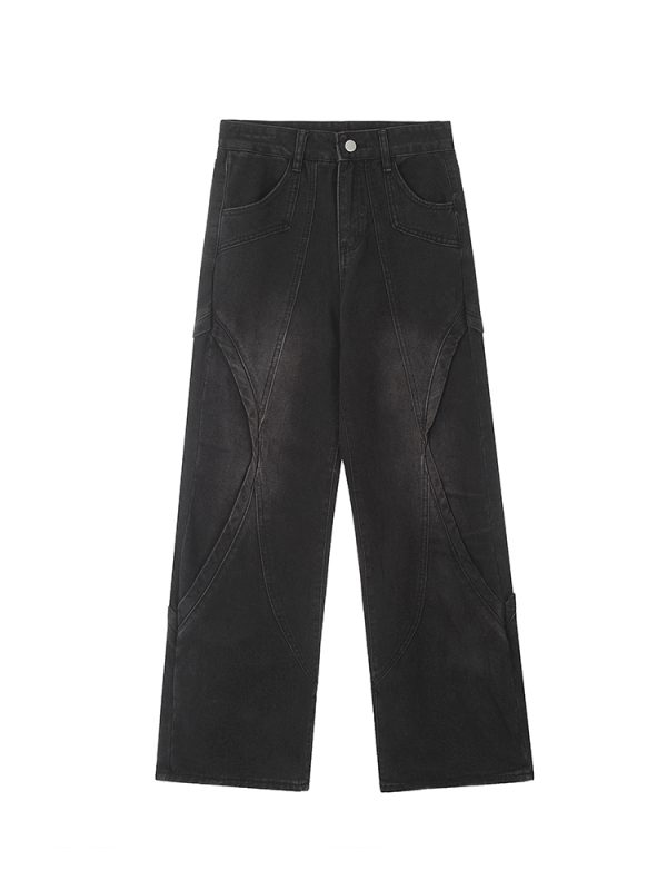 Retro American Vibe Wide-Leg Jeans for Women - Light-Colored Casual Draped Floor-Length Pants for Spring Fashion