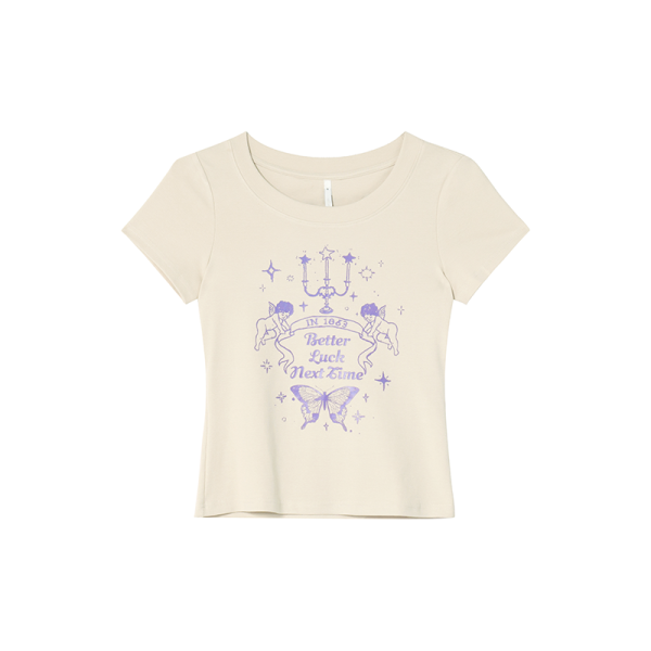 Retro Angel Print Slim Fit Short Sleeve T-Shirt for Women - Summer 2025 Style, Casual, Y2K, Trendy Top