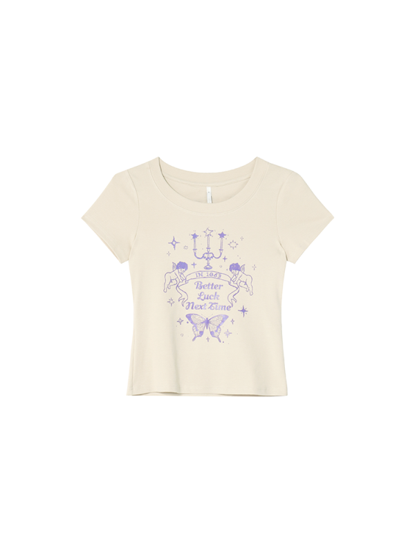 Retro Angel Print Slim Fit Short Sleeve T-Shirt for Women - Summer 2025 Style, Casual, Y2K, Trendy Top