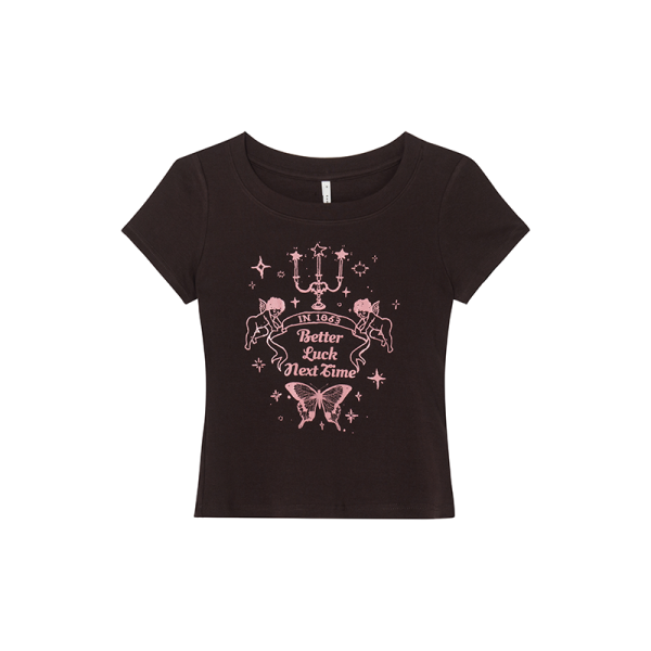 Retro Angel Print Slim Fit Short Sleeve T-Shirt for Women - Summer 2025 Style, Casual, Y2K, Trendy Top