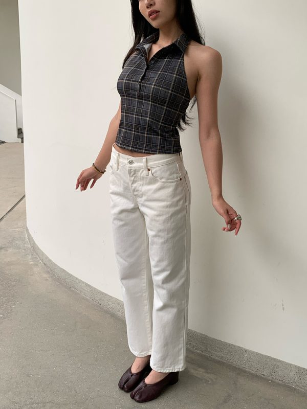 Retro Ankle-Length White Cow Print Capsule Pants - Mid-Low Waist Small Straight Fit, Hip-Enhancing Style, Soap-Scented Design