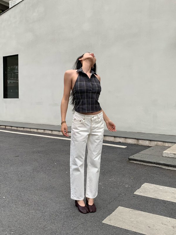 Retro Ankle-Length White Cow Print Capsule Pants - Mid-Low Waist Small Straight Fit, Hip-Enhancing Style, Soap-Scented Design