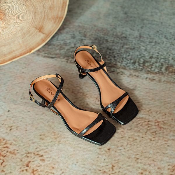 Retro Artistic Genuine Leather High-Heeled Sandals for Women - Slim Open-Toe Design, Summer 2024 Fashion