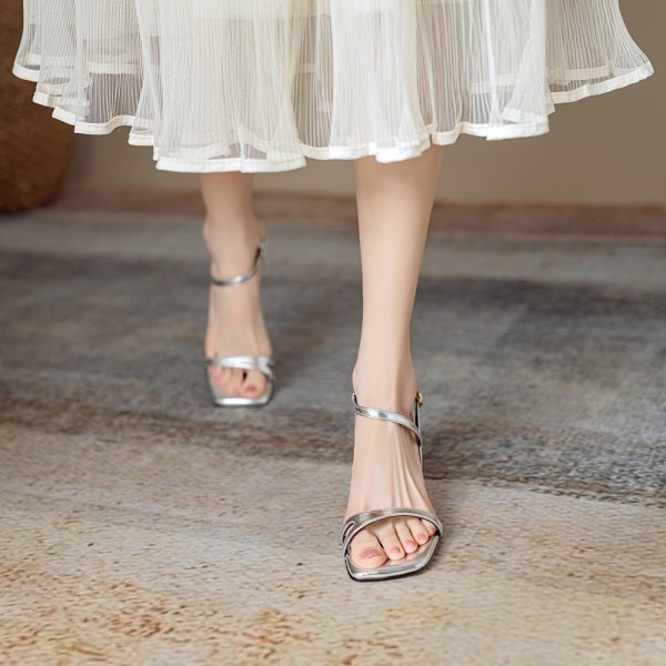 Retro Artistic Genuine Leather High-Heeled Sandals for Women - Slim Open-Toe Design, Summer 2024 Fashion