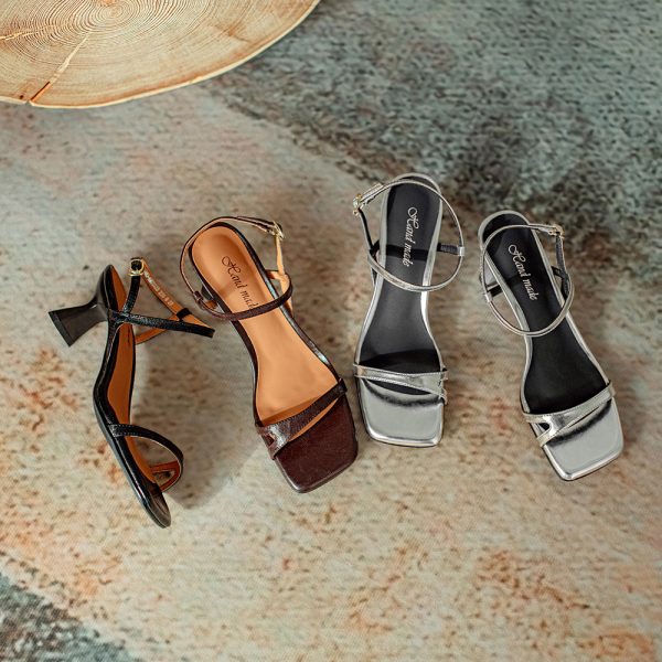 Retro Artistic Genuine Leather High-Heeled Sandals for Women - Slim Open-Toe Design, Summer 2024 Fashion
