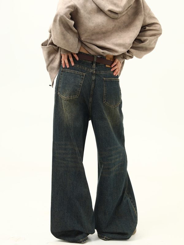 Retro Blue Loose Straight-Leg Jeans for Men and Women - Versatile American-Style Wide-Leg Casual Pants